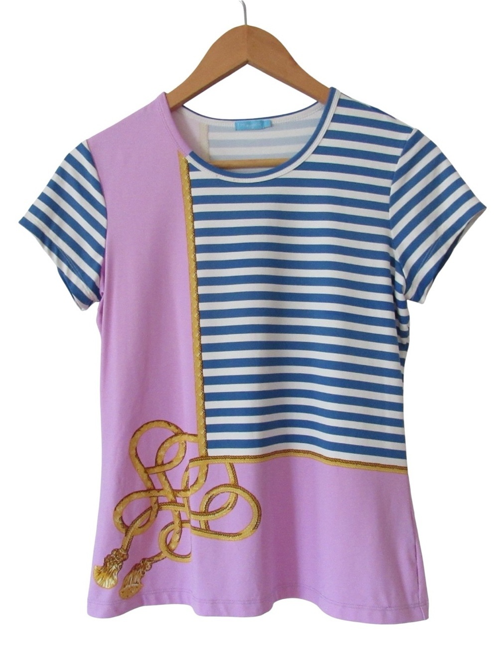 J McLaughlin Catalina Cloth Top Tee Small Short Sleeves Chain Stripe Print